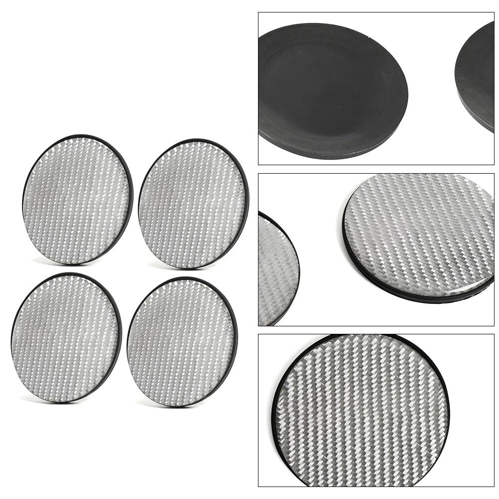 Set of 4 Silver Carbon Fiber Cup Holder Pads Non-Slip Mat