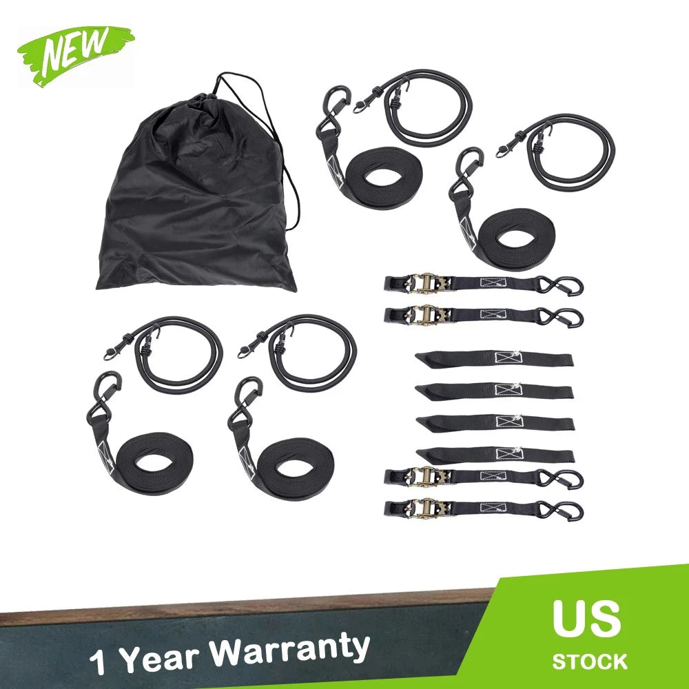 Set of 4 Ratchet Straps 1" x 15' 2200 lbs Break Strength with S Hooks