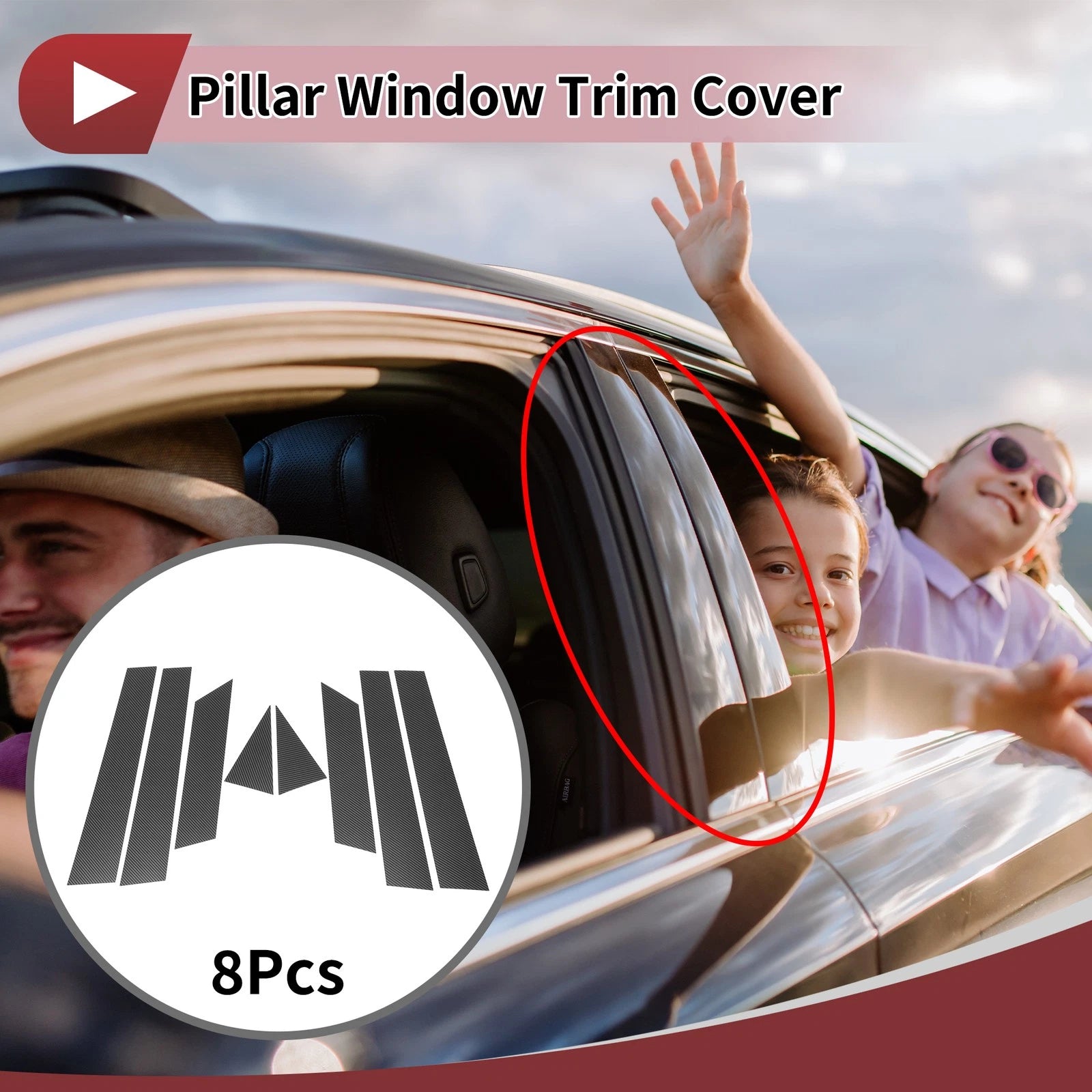 8 Pcs Car Door Pillar Window Trim for Nissan Altima (2013–2018) Black Carbon Fiber