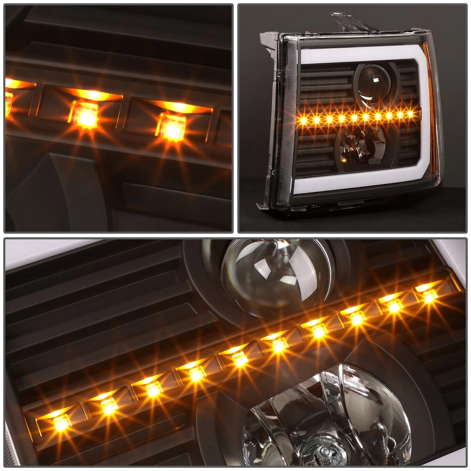 LED DRL Sequential Signal Projector Headlight Lamps for GMC Sierra (2007–2014)