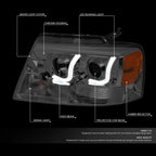 Smoked/Amber LED DRL Bar Projector Headlight for Ford F-150 (2004–2008)