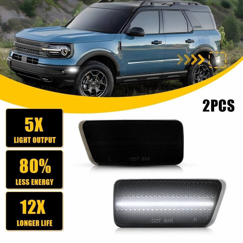 Smoked White LED Rear Fender Side Marker Lights for Ford Bronco Sport (2021–2023)