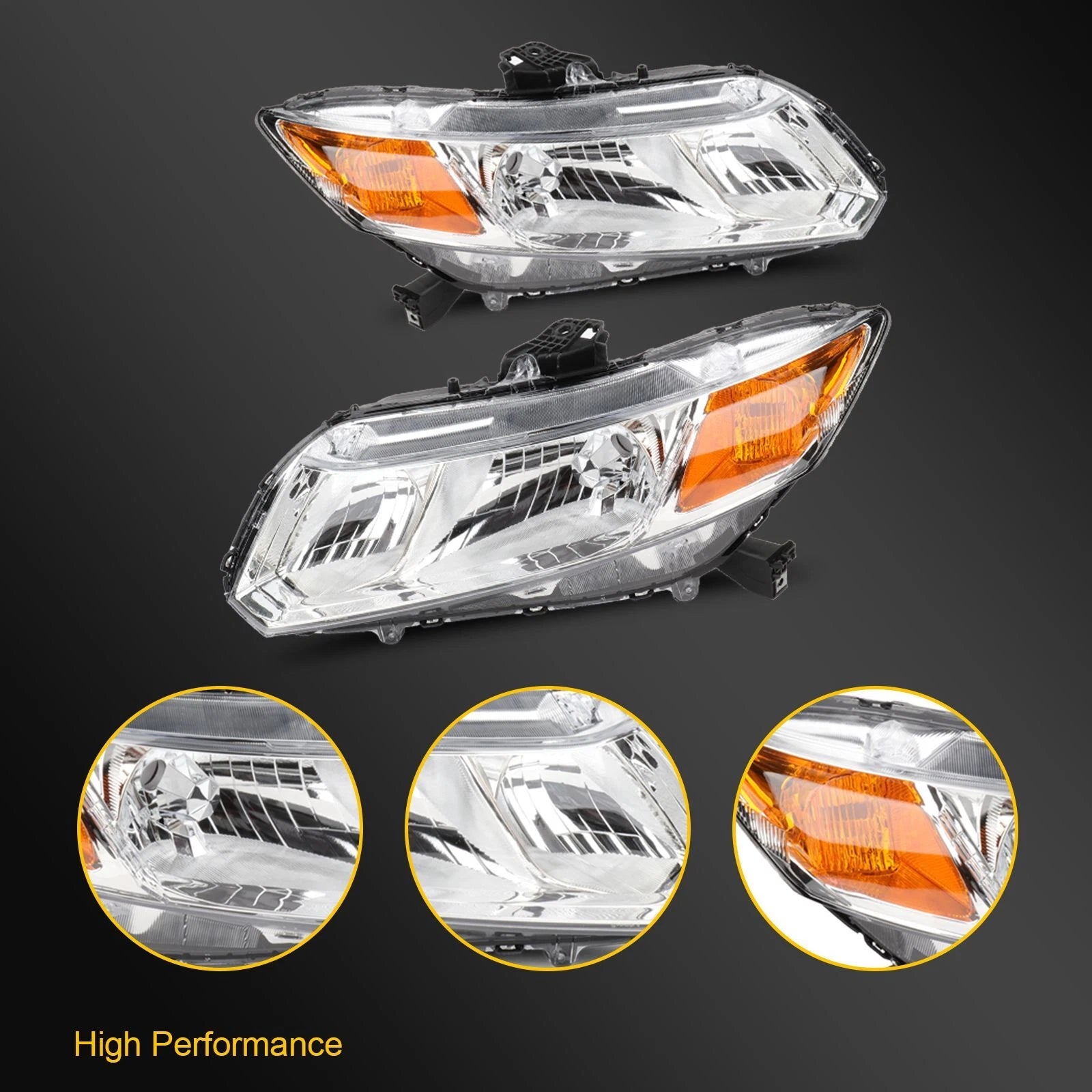 Set of 2 Chrome Headlight Assemblies for Honda Civic (2012–2015)