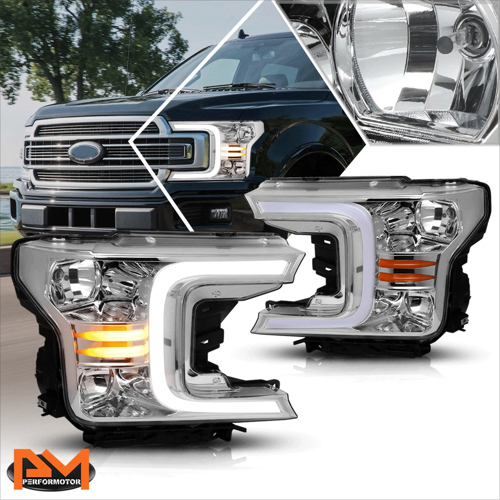 C-Shape LED DRL + Sequential Signal Headlights for Ford F150 (2018–2020)