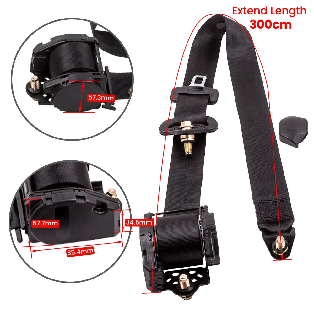 Retractable 3 Point Safety Seat Belt Kit for Car Auto Vehicle