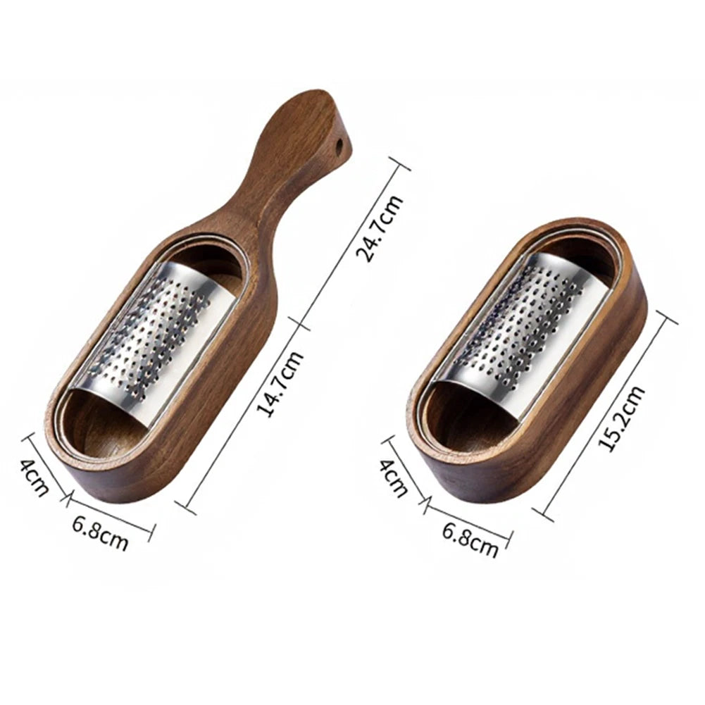 Cheese Preparation Tool with Stainless Steel Grater and Wood Box