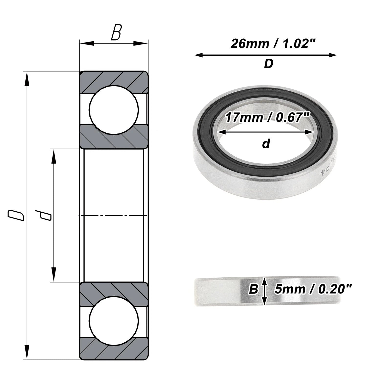 1 Pc 6803DD Deep Groove Ball Bearing P4 for Scooter Skateboard (17x26x5mm)