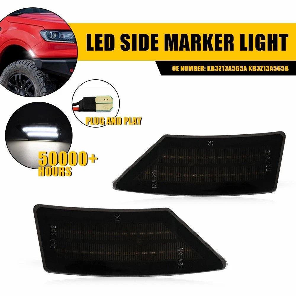 Smoked Lens White LED Front Fender Side Marker Lights for Ford Ranger (2019–2022)