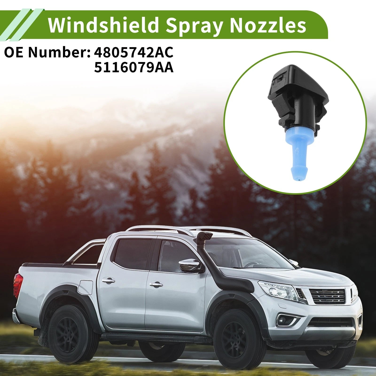 Set of 1 Windshield Washer Nozzle w/ Hose Connector for Dodge (No.4805742AC/5116079AA)