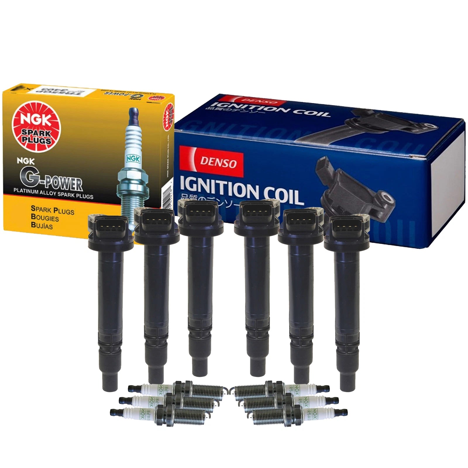 Set of 6 Denso COP Ignition Coils & NGK G-Power Spark Plugs for Lexus Toyota V6