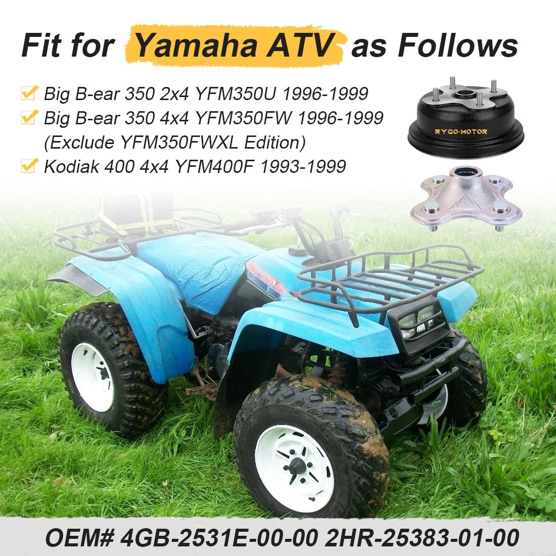 Rear Brake Drum & Wheel Hub Kit for Yamaha Kodiak 400 4x4 (1993–1999)