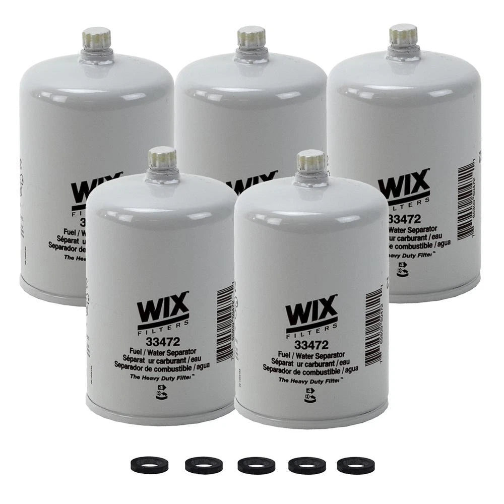 Set of 5 Wix 33472 Fuel Water Separator Filters for Heavy Duty Vehicles