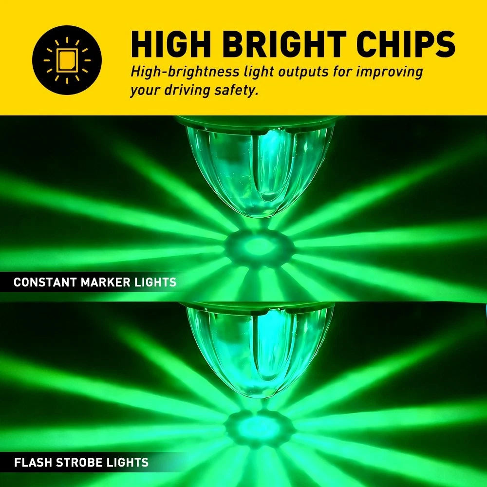 6X Green Flash LED Side Marker Light Kit for Truck Trailer (12-24V)