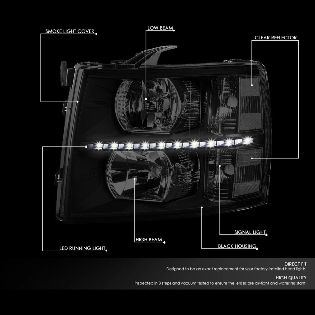 LED DRL Bar Side Headlights for Chevy Silverado (2007–2014)