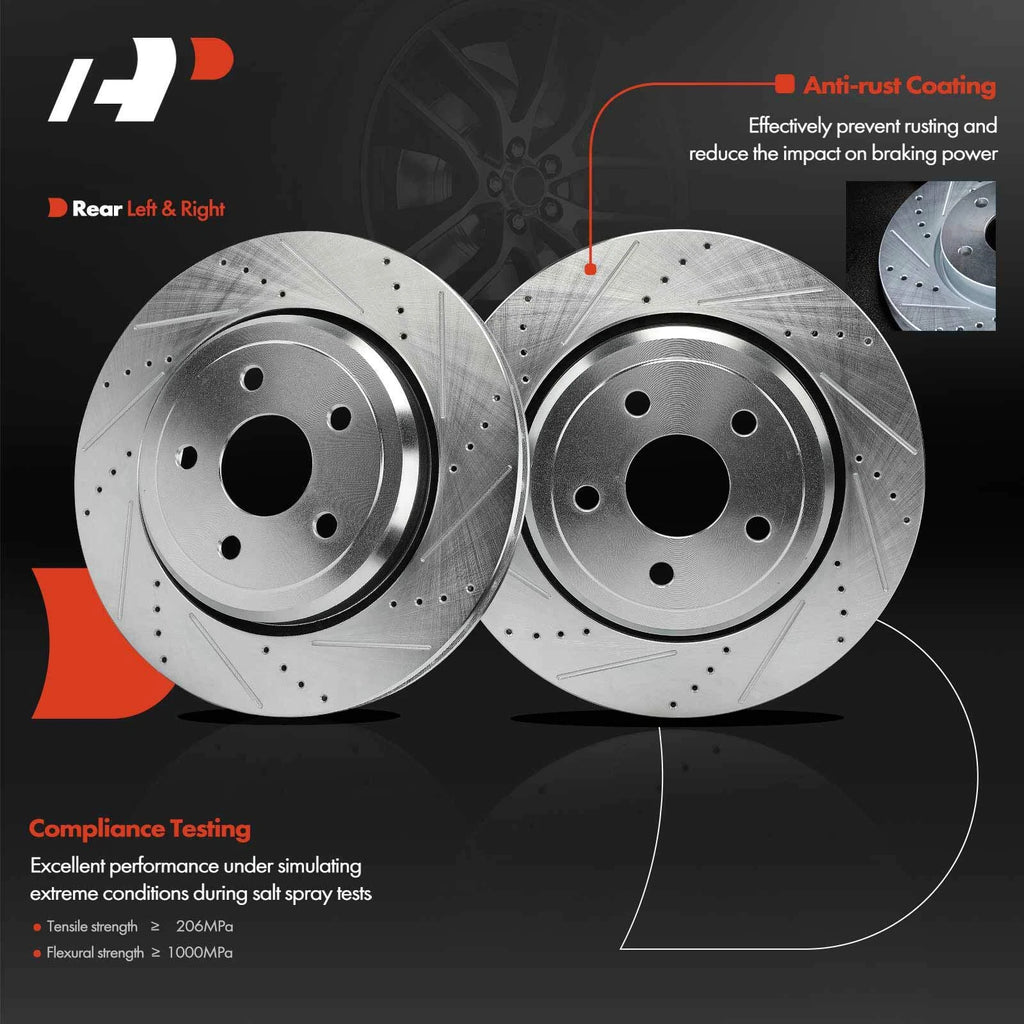 6x Rear Drilled Brake Rotors & Pads for Jeep Grand Cherokee (1999–2023)