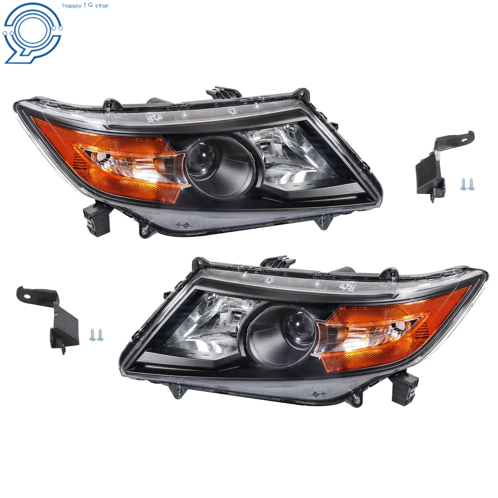 Set of 2 Halogen Headlights for Honda Odyssey (2011–2017) Amber Black