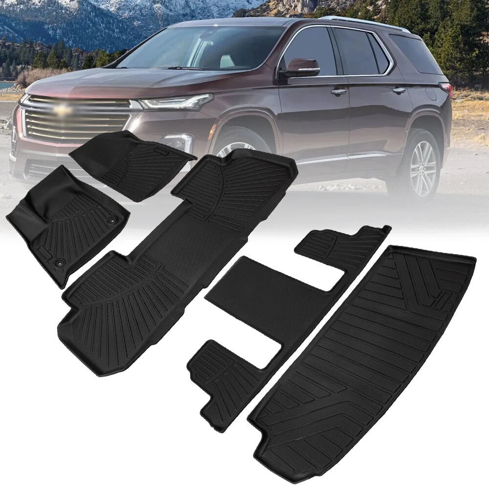 Set of 2 Floor Mats & Rear Trunk Cargo Liners for Chevy Traverse (2018–2025)