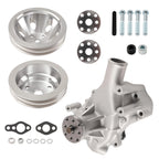 Aluminum Long Water Pump & 2 Groove Crankshaft Pulley Kit for Chevy SBC (305-350)
