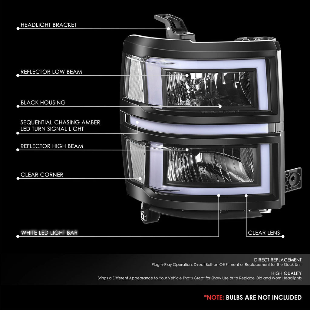 3D LED DRL Sequential Headlights for Chevrolet Silverado 1500 (2014–2015)