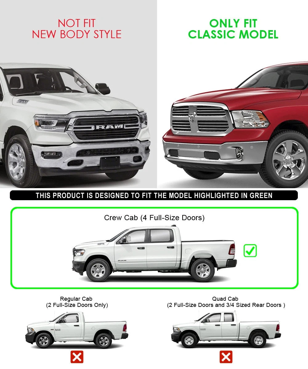 Set of 2 Black Running Boards for Dodge Ram 1500 2500 3500 (2009-2018)