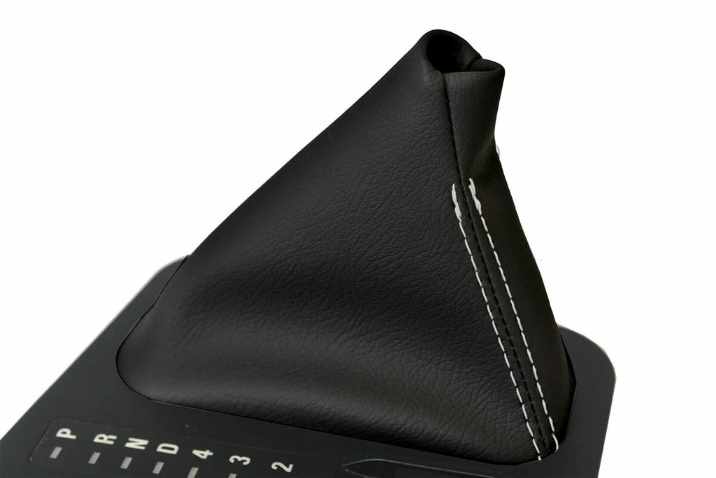 Leather Automatic Shift Boot Cover for BMW E38 (1995–2001) Black White Stitch
