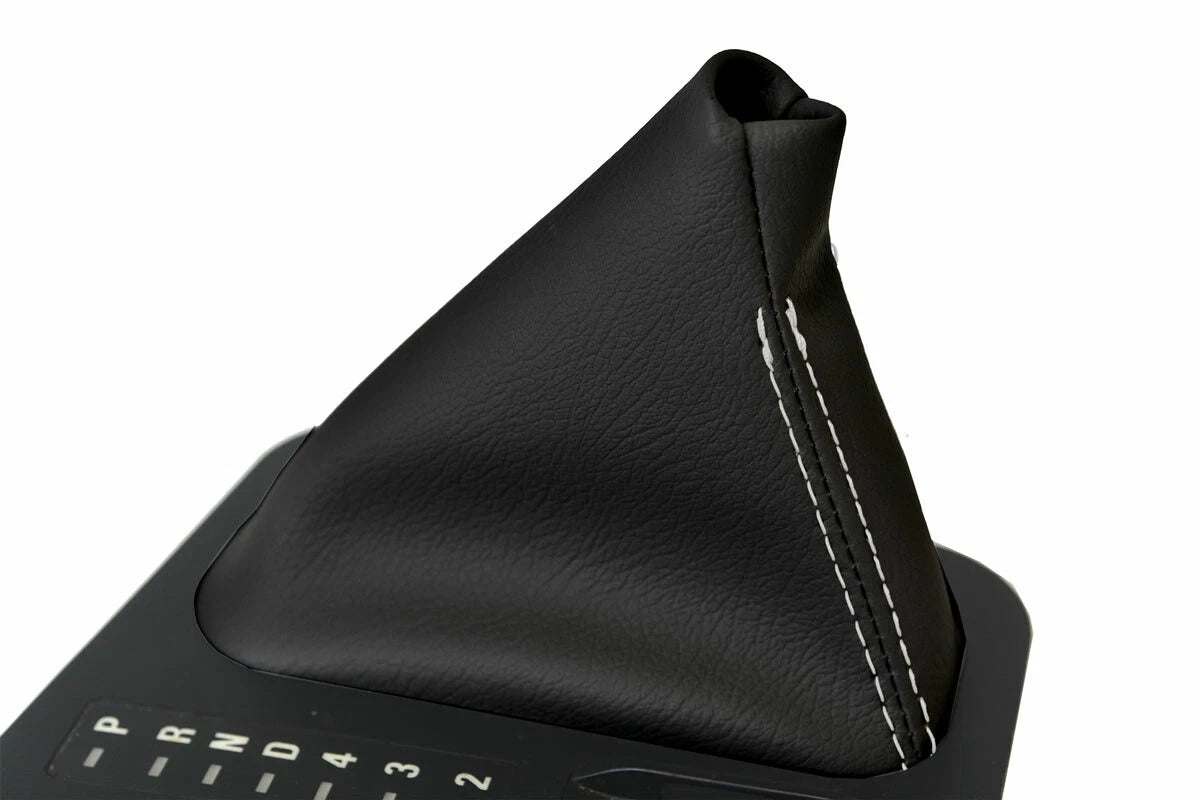 Leather Automatic Shift Boot Cover for BMW E38 (1995–2001) Black White Stitch