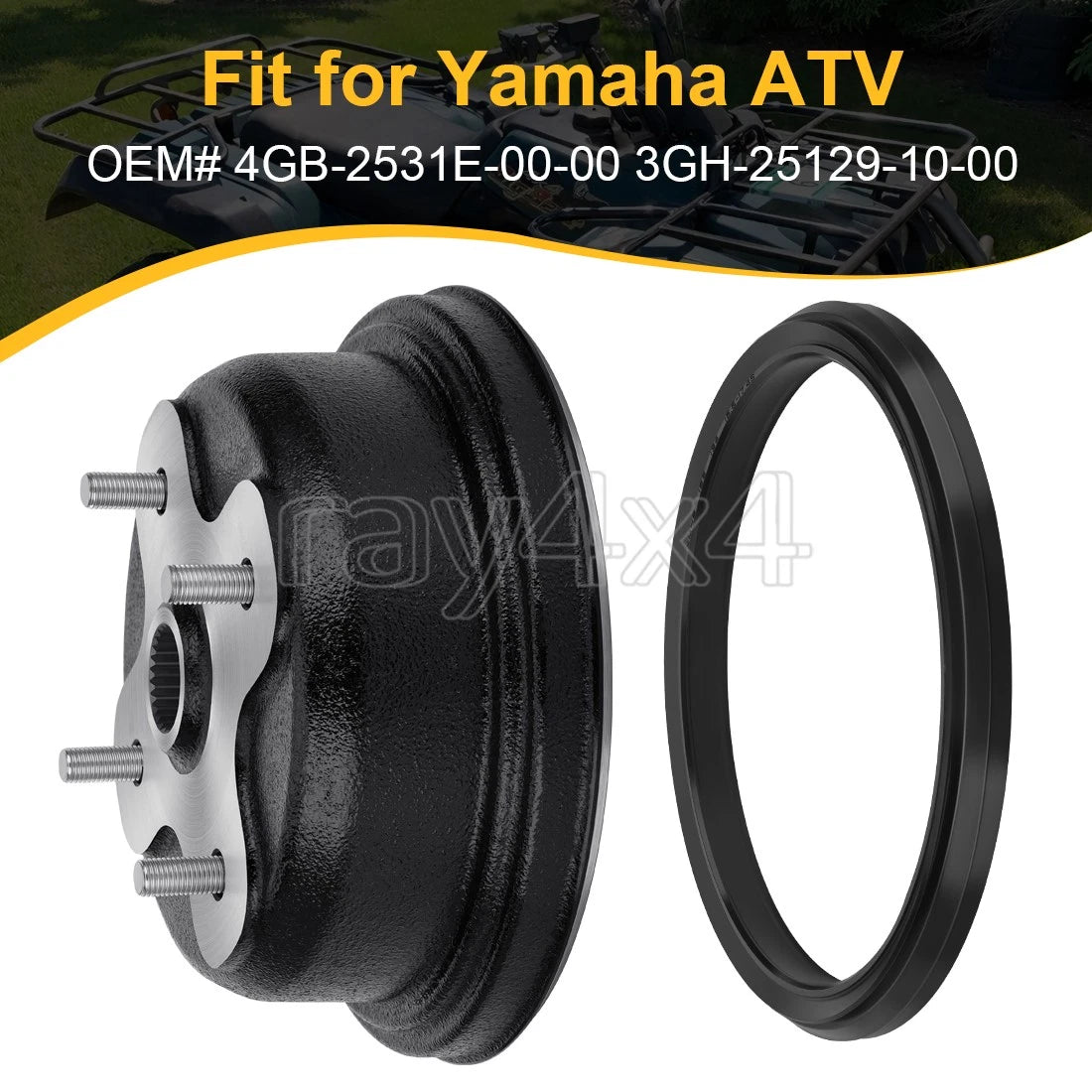 Rear Wheel Brake Drum w/ Seal Kit for Yamaha Kodiak 400 4x4 (1993–1999)