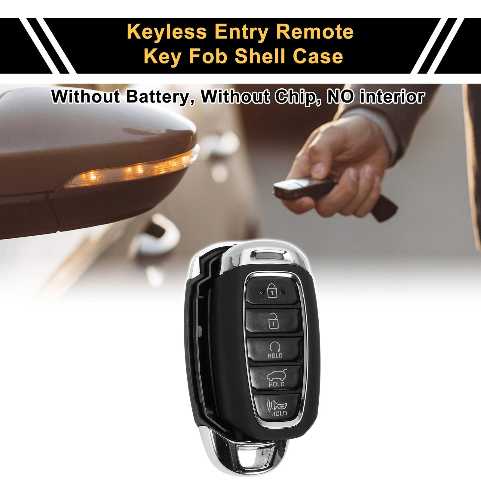 Set of 4 Key Fob Shell Cases for Hyundai Palisade (2020–2022) Black Silver Tone