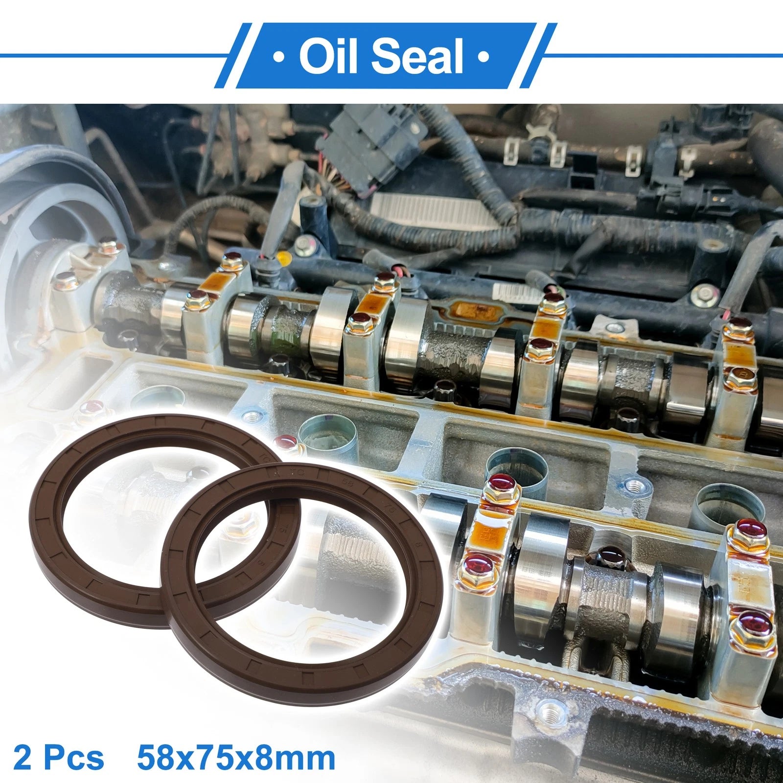 2X Oil Seal Rotary Shaft Seal FKM Rubber 58x75x8mm for Various Models