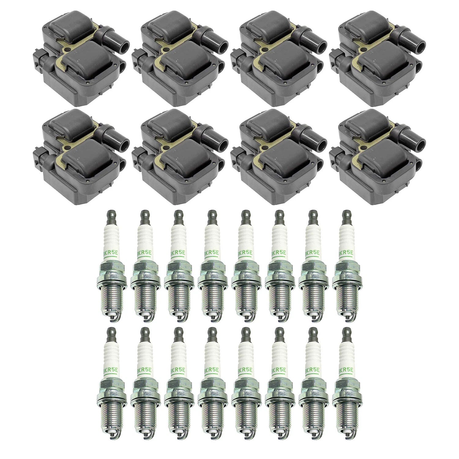 Set of 8 Ignition Coils & 16 NGK V-Power Spark Plugs for Mercedes W202 C215 C208 W210 V8