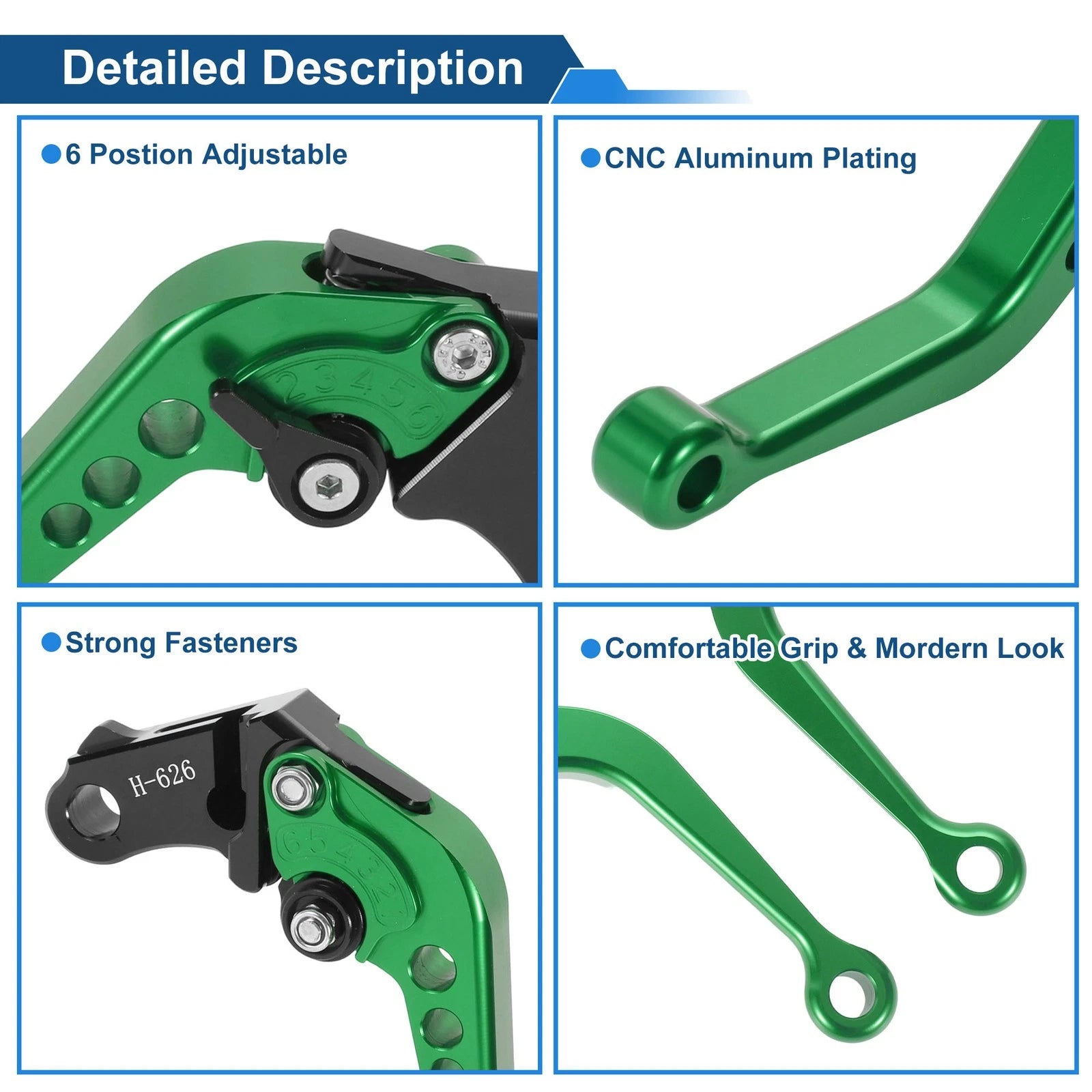Long Brake Clutch Levers for Honda CB919 (2002–2007) Green 1 Pair
