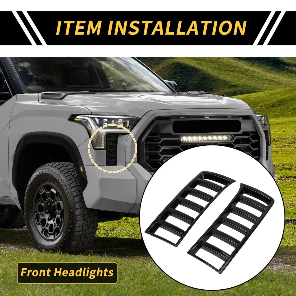 Set of 2 Front Headlights Grille Vent Cover Trim for Toyota Tundra (2022–2024)