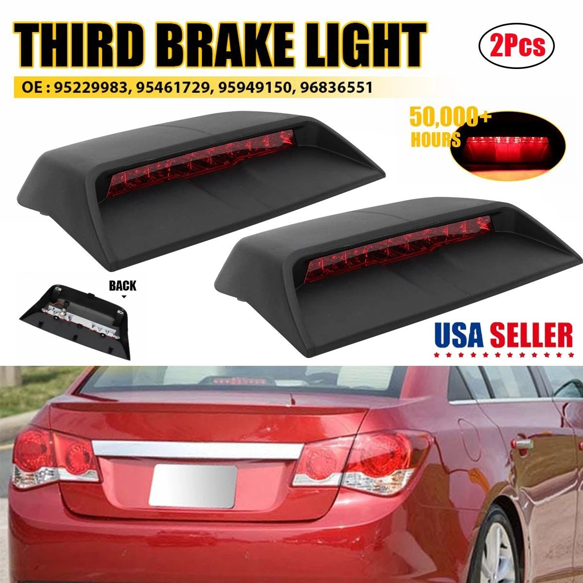2X High Mount Brake Stop Light Lamp for Chevrolet Cruze Sedan (2011–2015)