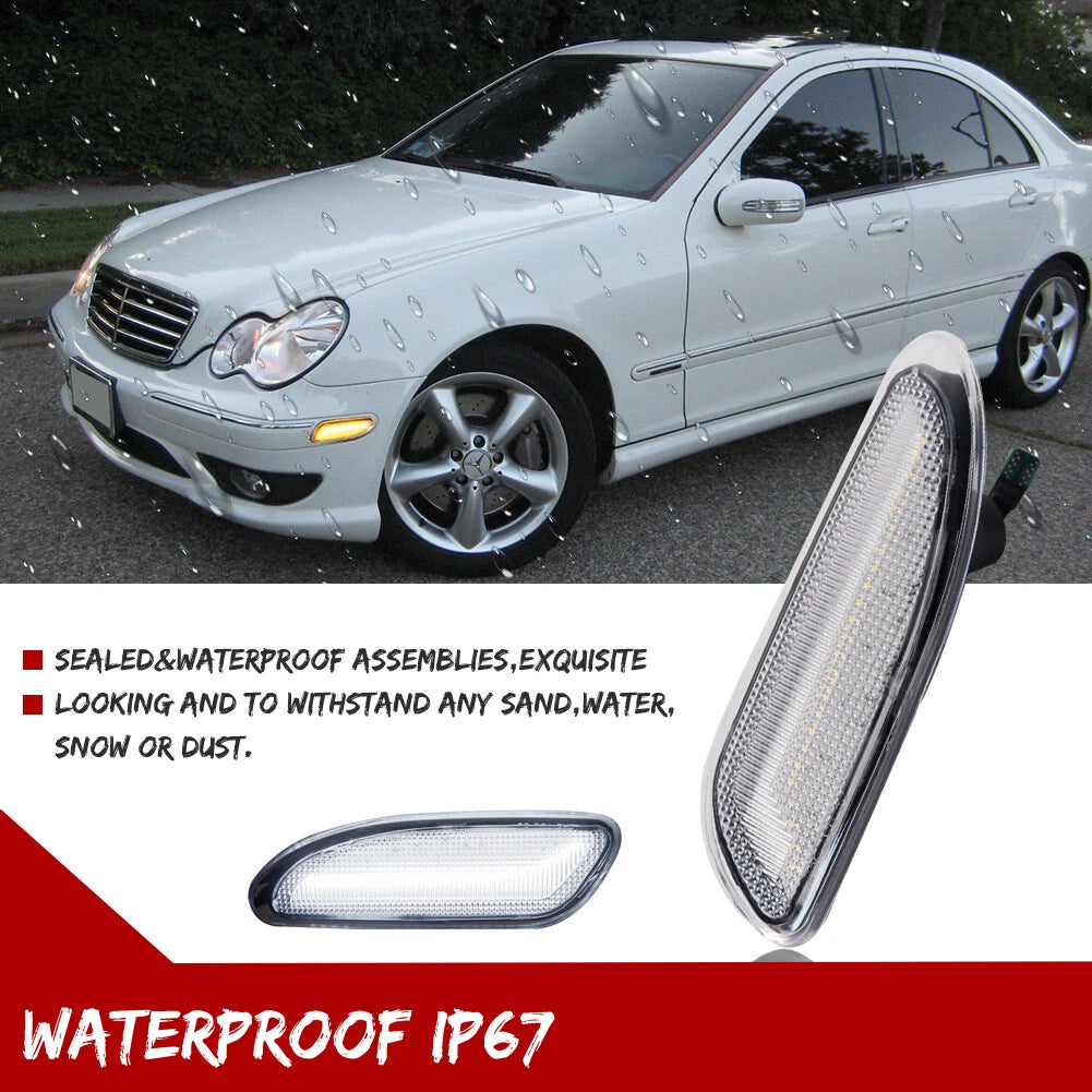 Clear White LED Side Marker Lights for Mercedes Benz W203 C-Class (2001–2007)