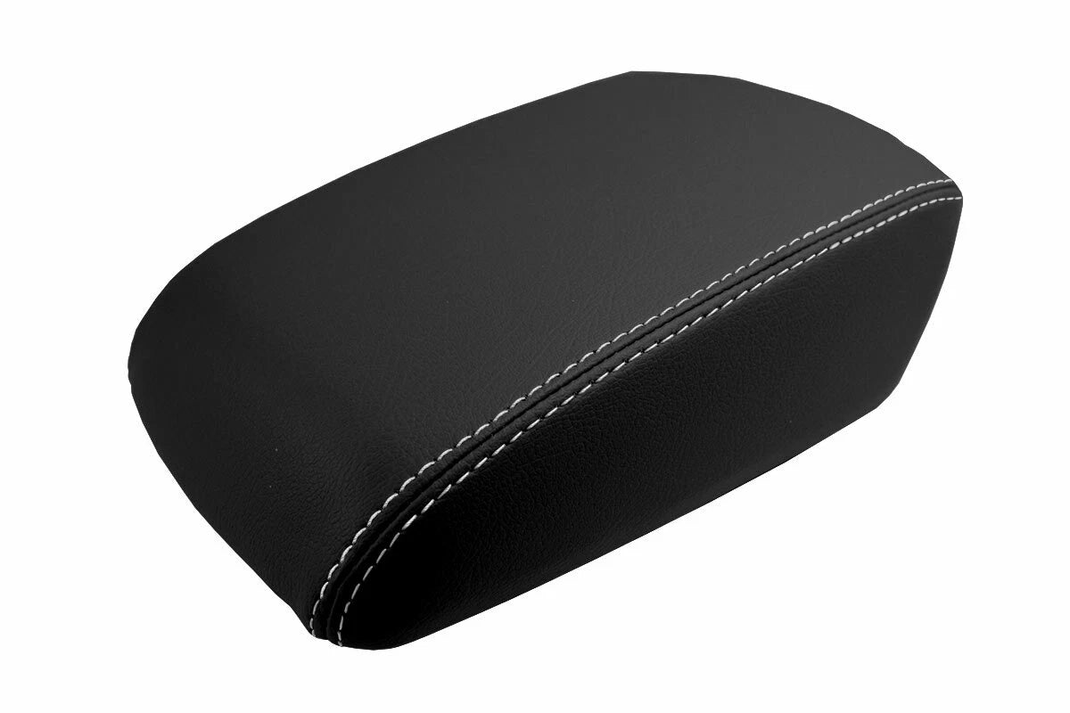 Leather Console Lid Armrest Cover for Ford Focus (2012–2018) Black White Stitch