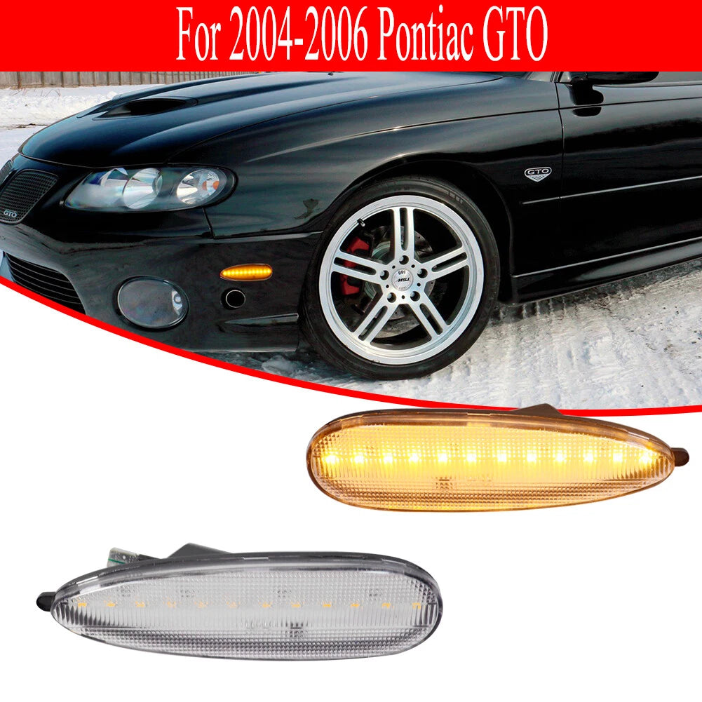 2X Clear Lens Amber LED Front Bumper Side Marker Lights for Pontiac GTO (2004–2006)