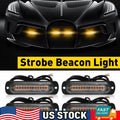 Set of 4 Amber 12 LED Strobe Beacon Light Bar for Car Truck