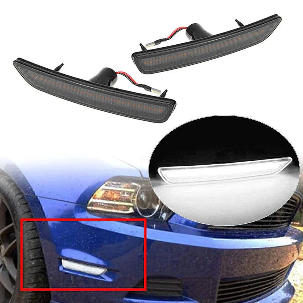White LED Front Black Side Marker Lights for Ford Mustang (2010-2014)