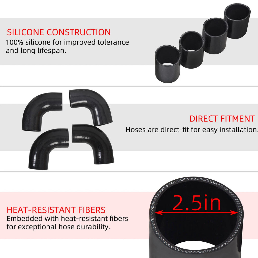 12Pcs 2.5" Intercooler Pipe Kit with T-Bolt Clamps & Silicone Couplers
