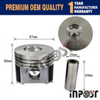 Set of 4 Pistons for Kubota Engine V2203V V2203-M STD (Pin & Clip) with Ring