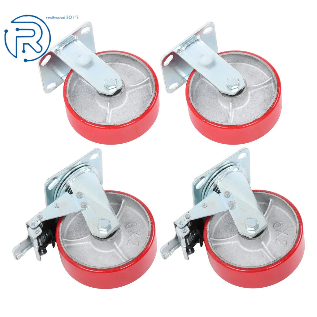 Set of 4 Red PU 6-Inch Casters for Universal Use (360° Rotation)
