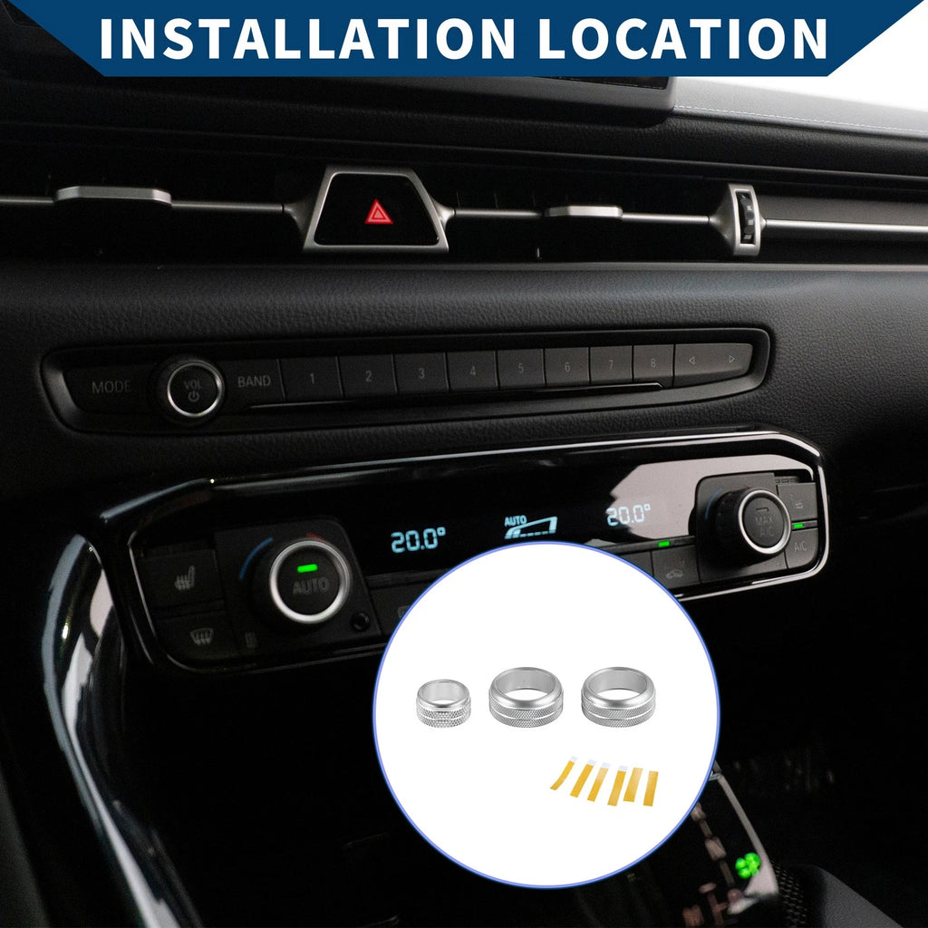 Set of 3 AC Radio Switch Knob Cover Rings for Toyota Supra (2018–2022) Silver Tone