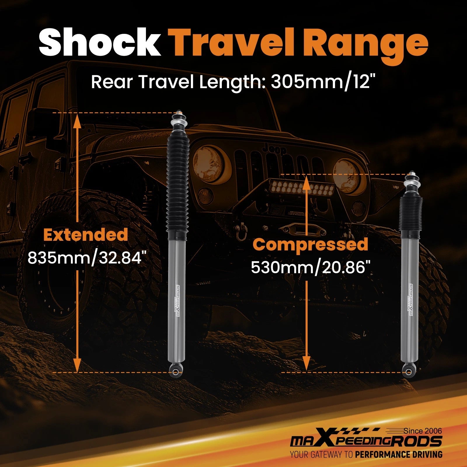 Set of 4 Lift Rear Shock Absorbers for Toyota Tundra (2007–2021) Nitrogen Charged