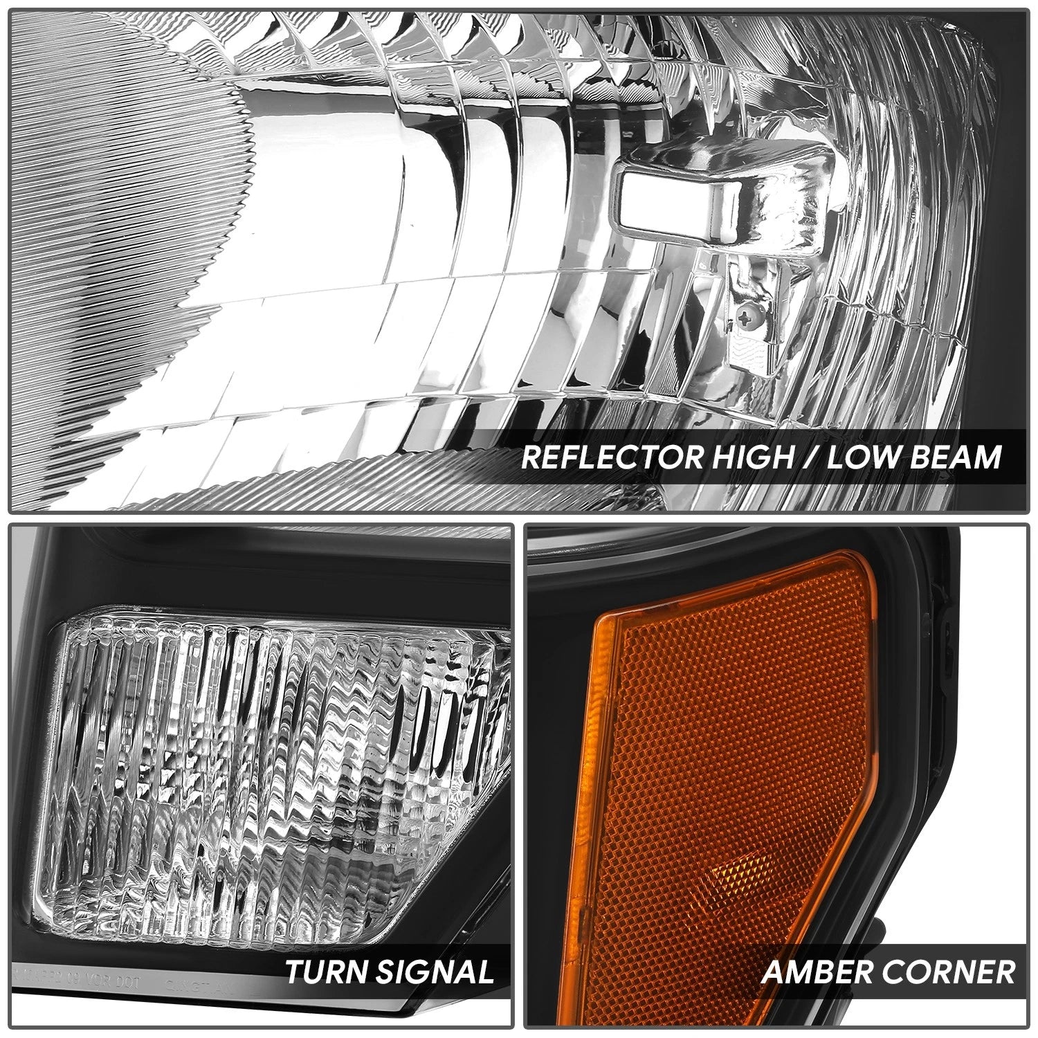 Left Side Headlight for Ford F150 (2010–2014) - Black Housing, Amber Corner