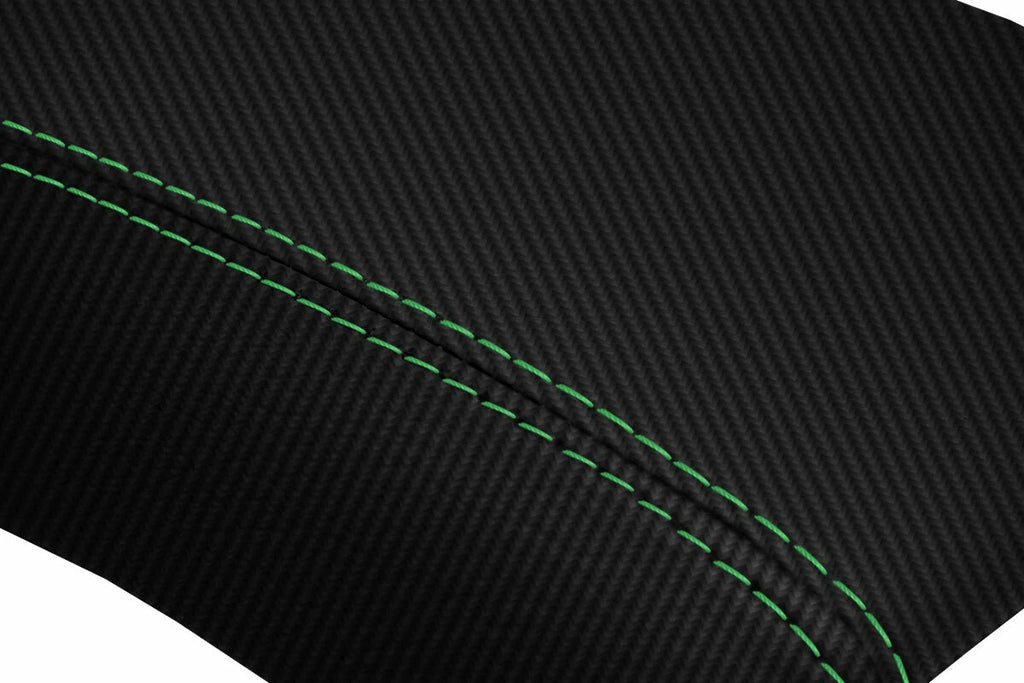 Console Lid Armrest Cover for Nissan Xterra (2005–2015) Carbon Fiber Green Stitch