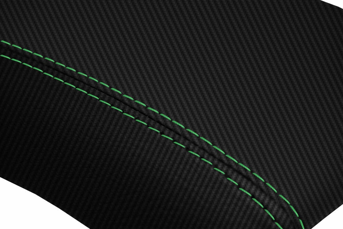 Console Lid Armrest Cover for Nissan Xterra (2005–2015) Carbon Fiber Green Stitch