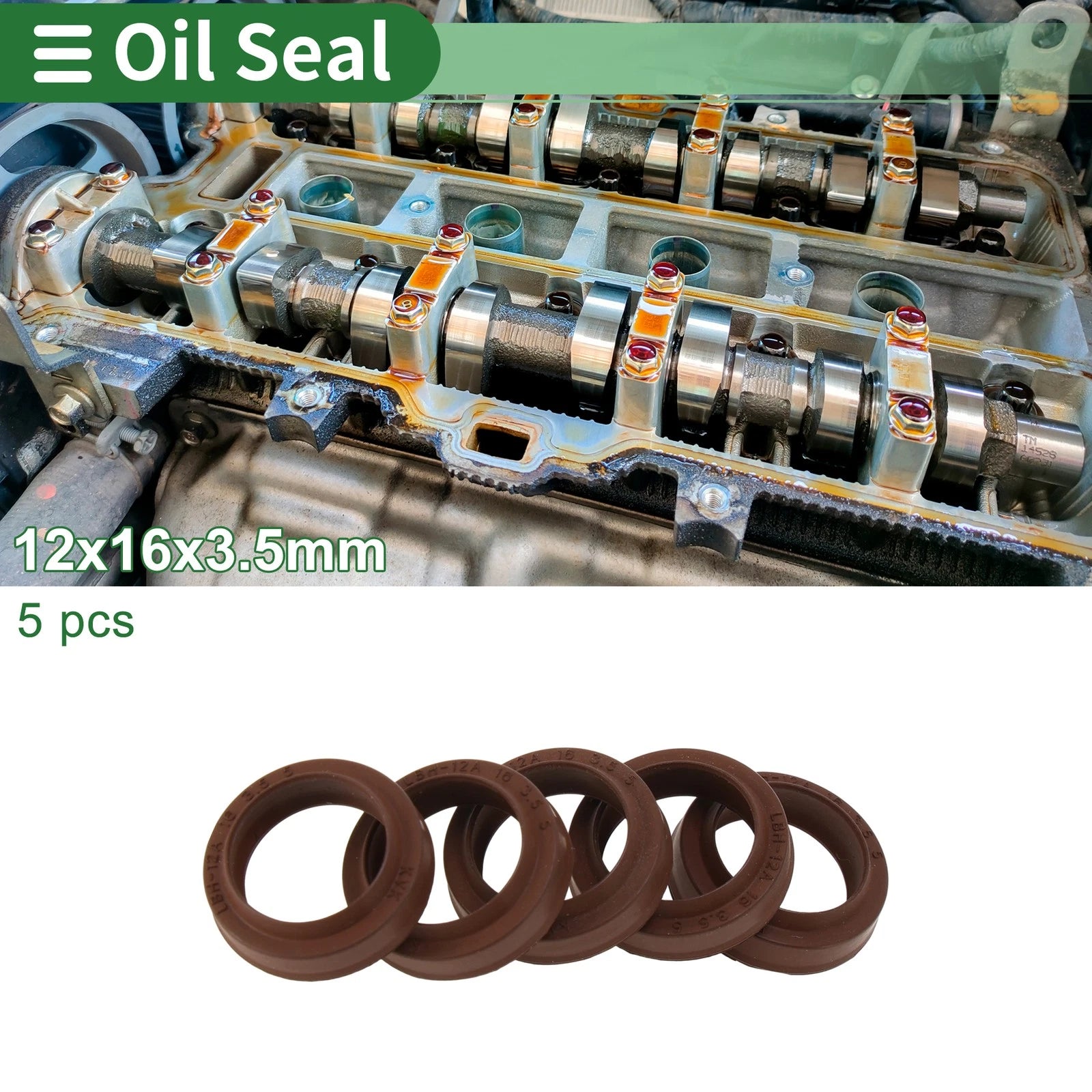 Set of 5 Oil Seal Rotary Shaft Seal FKM Rubber 12x16x3.5mm