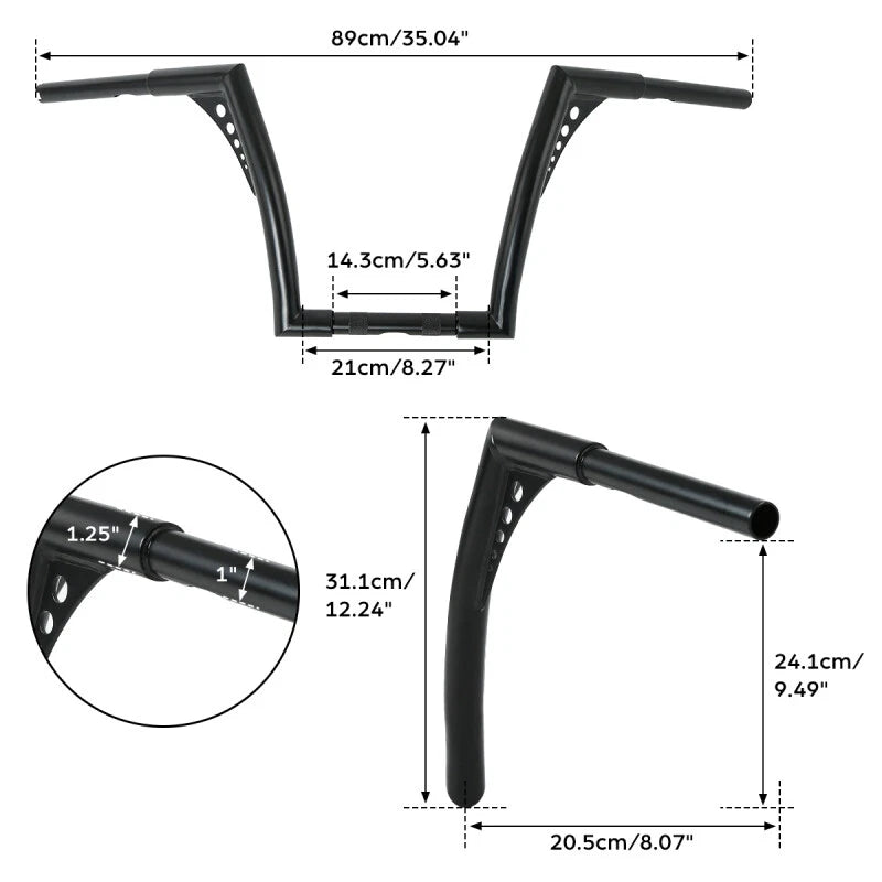 1-1/4" 12" Ape Hanger Handlebar for Harley Sportster FXST FLST (Custom)