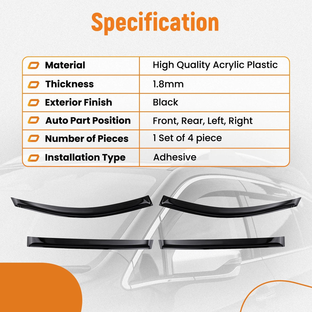 Set of 4 Rain Guard Window Visors for Toyota Sienna (2004–2010) Black