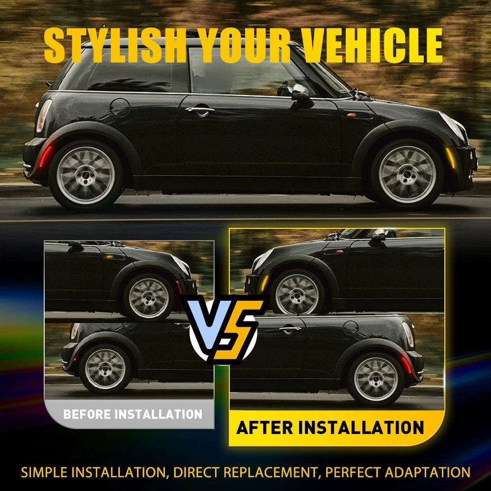 Amber & Red LED Side Marker Indicator Lights for Mini Cooper (2002–2008)